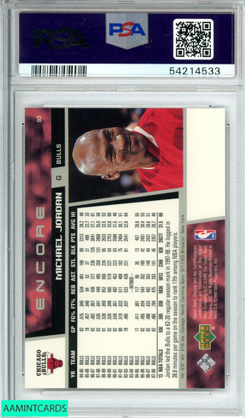 1998 UPPER DECK ENCORE MICHAEL JORDAN #93 CHICAGO BULLS HOF! PSA 9 MINT 54214533