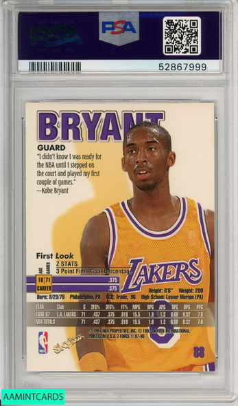 1997 SKYBOX Z-FORCE KOBE BRYANT #88 HOF LOS ANGELES LAKERS PSA 7 NM 52867999