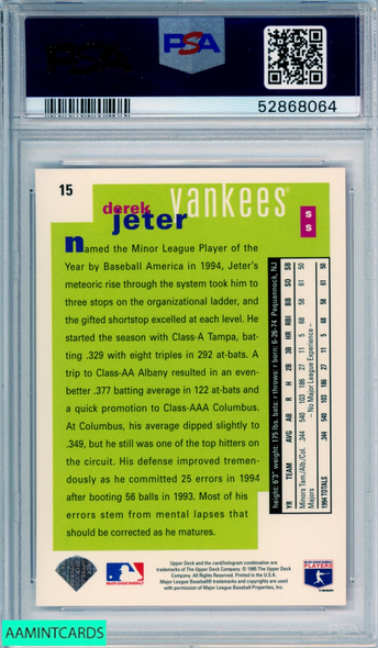 1995 COLLECTORS CHOICE DEREK JETER #15 HOF NEW YORK YANKEES PSA 9 MINT 52868064