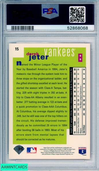 1995 COLLECTORS CHOICE DEREK JETER #15 HOF NEW YORK YANKEES PSA 9 MINT 52868068