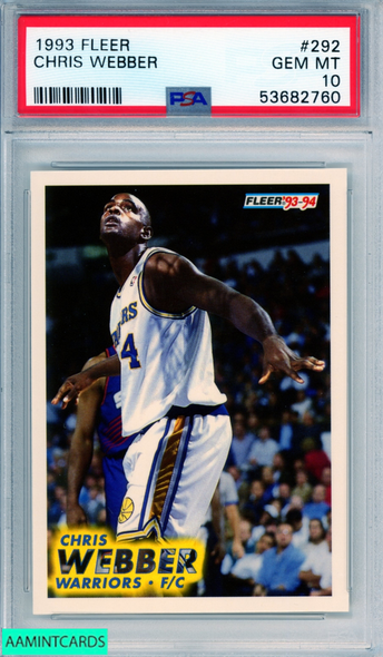 1993 FLEER CHRIS WEBBER #292 ROOKIE HOF GOLDEN STATE WARRIORS RC PSA 10 GEM MT 53682760