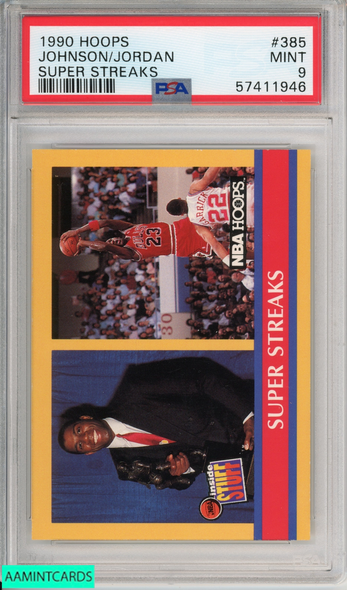 1990 HOOPS JOHNSON JORDAN #385 SUPER STREAKS HOF BULLS LAKERS PSA 9 MINT 57411946