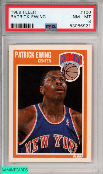 1989 FLEER PATRICK EWING #100 NEW YORK KNICKS HOF PSA 8 NM-MT 53086921