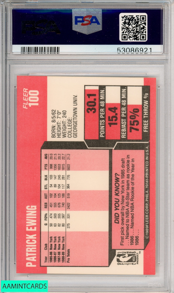 1989 FLEER PATRICK EWING #100 NEW YORK KNICKS HOF PSA 8 NM-MT 53086921