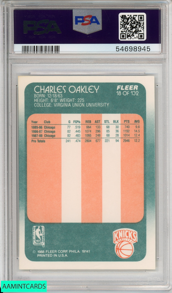 1988 FLEER CHARLES OAKLEY #18 CHICAGO BULLS PSA 7 NM 54698945