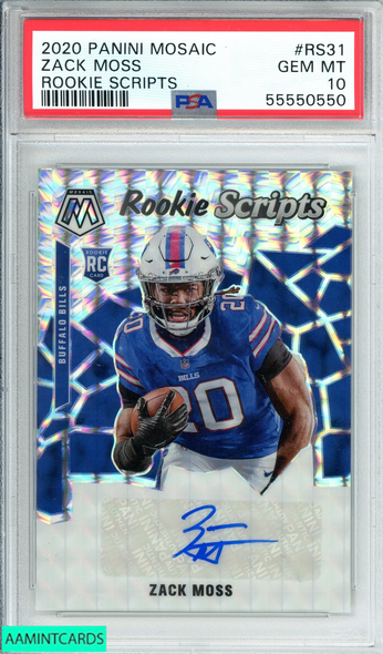 2020 PANINI MOSAIC ZACK MOSS #RS31 ROOKIE SCRIPTS ROOKIE RC PSA 10 GEM MT 55550550