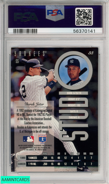 1996 SCORE DEREK JETER #384 NEW YORK YANKEES HOF PSA 9 MINT