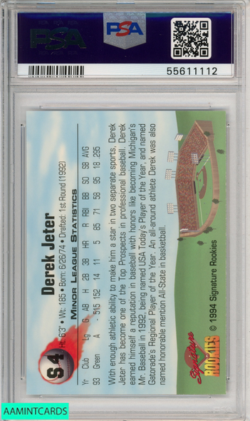 1994 SIGNATURE ROOKIES HOTTEST PROSPECTS DEREK JETER #S4 HOF PSA 10 GEM MT 55611112