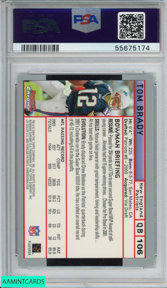 2004 BOWMAN CHROME TOM BRADY #106 NEW ENGLAND PATRIOTS PSA 8 NM-MT 55675174