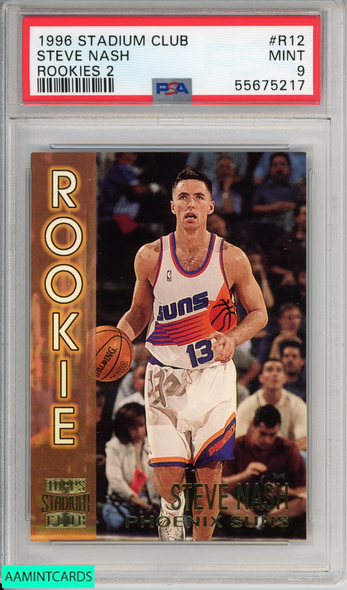 1996 STADIUM CLUB STEVE NASH #R12 ROOKIES 2 PHOENIX SUNS HOF RC PSA 9 MINT 55675217