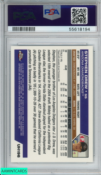 2005 TOPPS CHROME UPDATES AND HIGHLIGHTS STEPHEN DREW #UH196 ROOKIE PSA 9 MINT 55618194