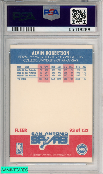 1987 FLEER ALVIN ROBERTSON #93 SAN ANTONIO SPURS PSA 8 NM-MT 55618298