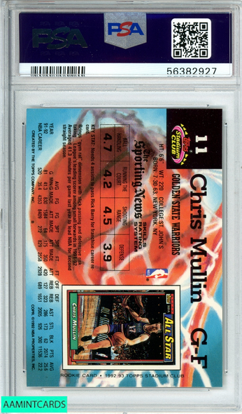 1992 STADIUM CLUB CHRIS MULLIN #11 MEMBERS ONLY WARRIORS POP 4 PSA 10 GEM MT 56382927