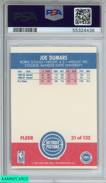 1987 FLEER JOE DUMARS #31 DETROIT PISTONS HOF PSA 8 NM-MT 55324436