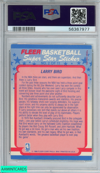 1988 FLEER STICKER LARRY BIRD #2 BOSTON CELTICS HOF PSA 4 VG-EX 56367977