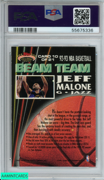 1992 STADIUM CLUB JEFF MALONE #10 BEAM TEAM-MEMBERS ONLY UTAH JAZZ PSA 4 VG-EX 55675336