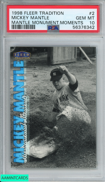 1998 FLEER MANTLE MONUMENTAL MOMENTS MICKEY MANTLE #2 YANKEES HOF PSA 10 GEM MT 56376342