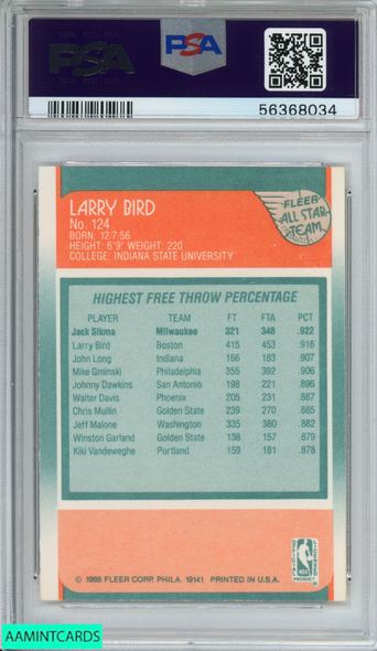 1988 FLEER LARRY BIRD #124 ALL-STAR BOSTON CELTICS HOF PSA 6 EX-MT 56368034