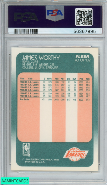 1988 FLEER JAMES WORTHY #70 LOS ANGELES LAKERS HOF PSA 8 NM-MT 56367995