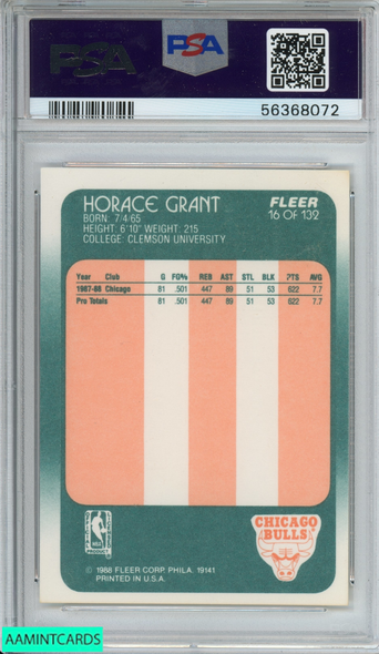 1988 FLEER HORACE GRANT #16 ROOKIE RC CHICAGO BULLS PSA 8 NM-MT 56368072