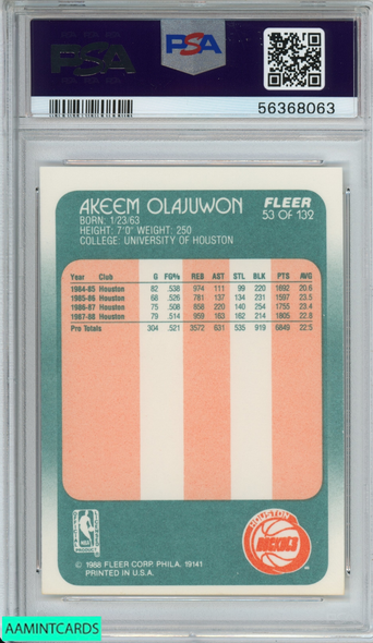 1988 FLEER AKEEM OLAJUWON #53 HOUSTON ROCKETS HOF PSA 8 NM-MT 56368063