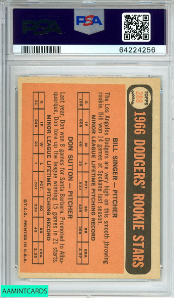 1966 TOPPS DODGERS ROOKIES #288 BILL SINGER DON SUTTON  RC PSA 4 VG-EX 64224256