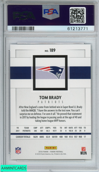 Tom Brady 2018 Panini Contenders Football Card #36 Graded PSA 10 GEM MINT