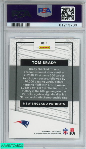 2019 PANINI NATIONAL CONVENTION TOM BRADY #1 NEW ENGLAND PATRIOTS PSA 9 MINT 61213789