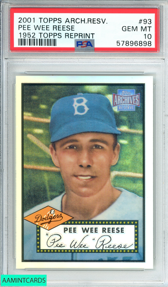 2001 TOPPS ARCHIVES RESERVE PEE WEE REESE #93 1952 TOPPS REPRINT PSA 10 GEM MT 57896898