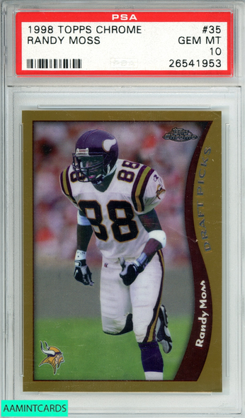 1998 TOPPS CHROME RANDY MOSS #35 MINNESOTA VIKINGS ROOKIE RC PSA 10 GEM MT 26541953