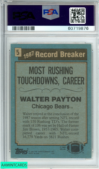 1988 TOPPS WALTER PAYTON #5 CHICAGO BEARS HOF PSA 8 NM-MT 60719876