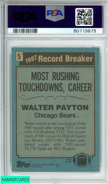 1988 TOPPS WALTER PAYTON #5 CHICAGO BEARS HOF PSA 8 NM-MT 60719876 ...