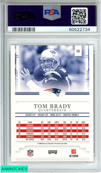 2008 PLAYOFF PRESTIGE TOM BRADY #56 NEW ENGLAND PATRIOTS PSA 10 GEM MT 60522734