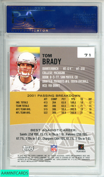 2002 BOWMANS BEST TOM BRADY #71 NEW ENGLAND PATRIOTS PSA 10 GEM MT 12596865