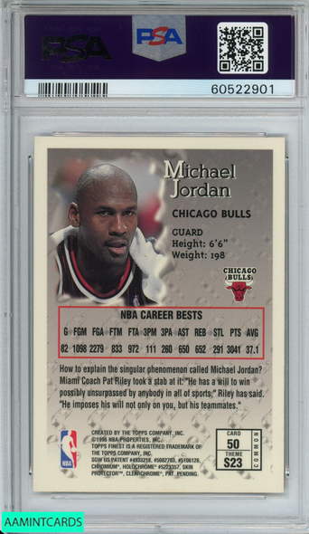 1996 FINEST MICHAEL JORDAN #50 W COATING CHICAGO BULLS HOF PSA 8 NM-MT 60522901