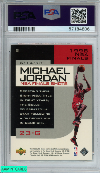 1998 UD CHOICE PREVIEW NBA FINALS SHOT MICHAEL JORDAN #8 BULLS HOF PSA 8 NM-MT 57184806