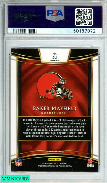 2018 PANINI SELECT BAKER MAYFIELD #30 SILVER PRIZM ROOKIE RC PSA 10 GEM MT 50197072
