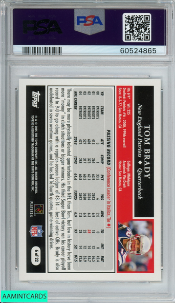 2005 TOPPS TURN BACK THE CLOCK TOM BRADY #6 NEW ENGLAND PATRIOTS PSA 10 GEM MT 60524865