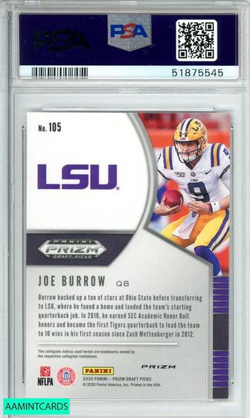 2020 PANINI PRIZM DP JOE BURROW #105 RED PRIZM BENGALS ROOKIE RC PSA 10 GEM MT 51875545