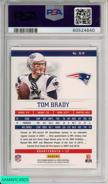 2013 PANINI ROOKIES AND STARS TOM BRADY #59 NEW ENGLAND PATRIOTS PSA 10 GEM MT 60524640