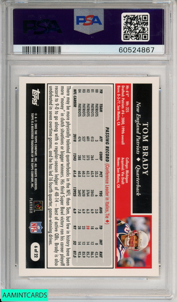 2005 TOPPS TOM BRADY #6 TURN BACK THE CLOCK NEW ENGLAND PATRIOTS PSA 10 GEM MT 60524867