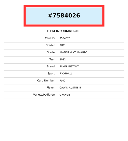 2022 PANINI INSTANT CALVIN AUSTIN III#FL40 FIRST LOOK AU ORANGE 5OF10 RC SGC 10 7584026