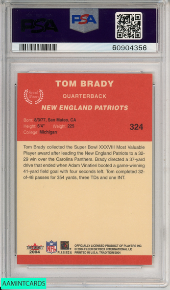 2004 FLEER TRADITION TOM BRADY #324 NEW ENGLAND PATRIOTS PSA 10 GEM MT 60904356