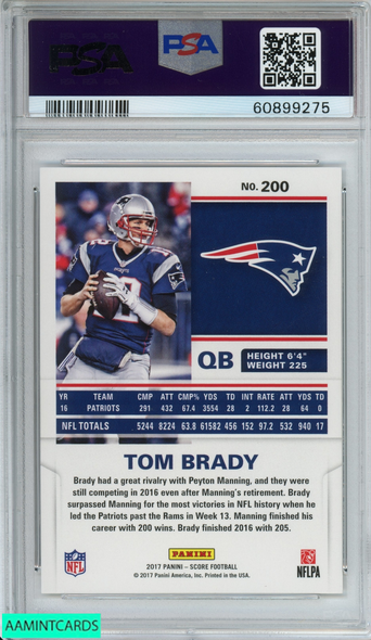 2017 PANINI SCORE TOM BRADY #200 NEW ENGLAND PATRIOTS PSA 10 GEM MT 60899275