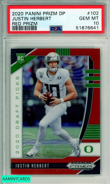 2020 PANINI PRIZM DRAFT PICKS JUSTIN HERBERT #102 RED PRIZM ROOKIE PSA 10 GEM MT 51876641