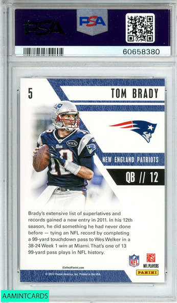 2012 PANINI TOM BRADY#5 NFL PLAYER OF THE DAY NEW ENGLAND PATRIOTS PSA 10 GEM MT 60658380