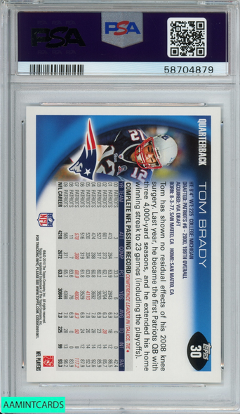 2010 TOPPS TOM BRADY #30 NEW ENGLAND PATRIOTS PSA 10 GEM MT 58704879