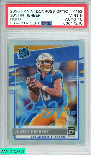 2020 PANINI DONRUSS OPTIC JUSTIN HERBERT #153 HOLO ROOKIE PSA 9 MINT AUTO 10 63617240