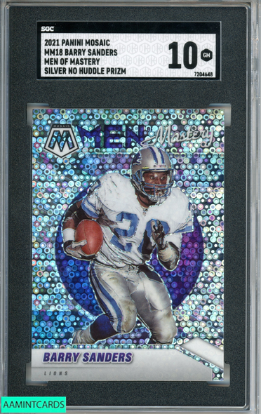 2021 PANINI MOSAIC MEN OF MASTERY BARRY SANDERS #MM18 SILVER NO HUDDLE SGC 10 GM 7204648