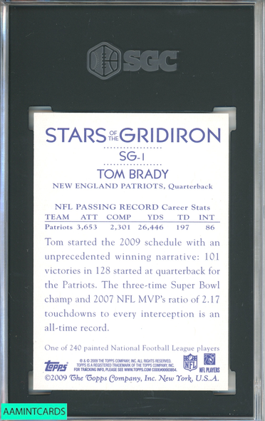 2009 TOPPS NATIONAL CHICLE STARS OF THE GRIDIRON TOM BRADY #SG-1 SGC 9 MT 5441525